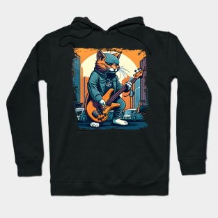Cute Musician Rock Cat Kitty Playing Guitar - Funny Cats Hoodie
